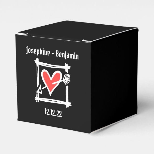 Custom Black & Red Love Heart Wedding Favor Box (Front Side)