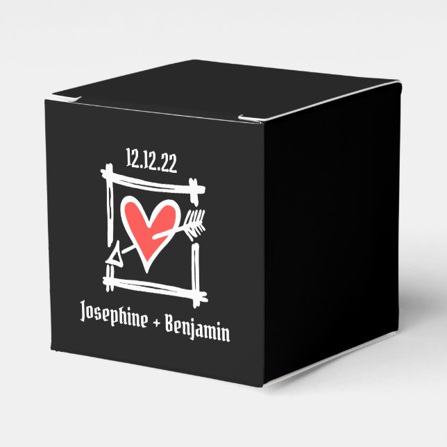 Custom Black & Red Love Heart Wedding Favor Box (Front Side)