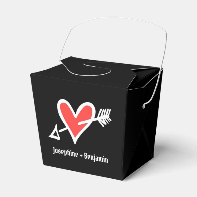 Custom Black & Red Love Heart Wedding Favor Box (Front Side)