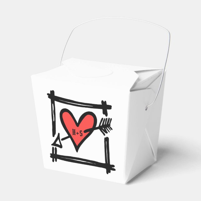 Custom Black & Red Love Heart Wedding Favor Box (Front Side)