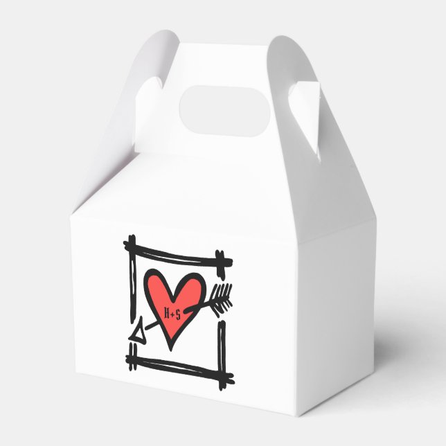 Custom Black & Red Love Heart Wedding Favor Box (Front Side)