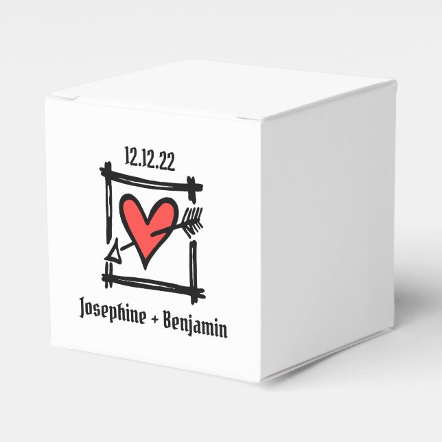 Custom Black & Red Love Heart Wedding Favor Box (Front Side)