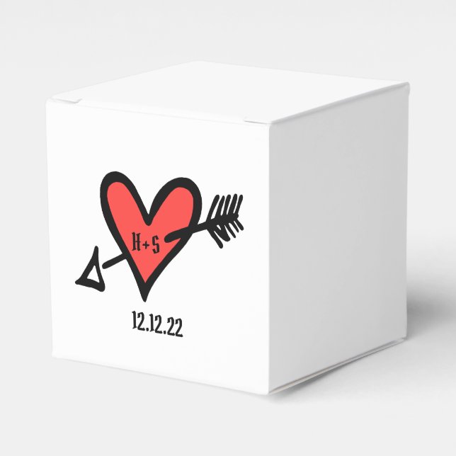 Custom Black & Red Love Heart Wedding Favor Box (Front Side)