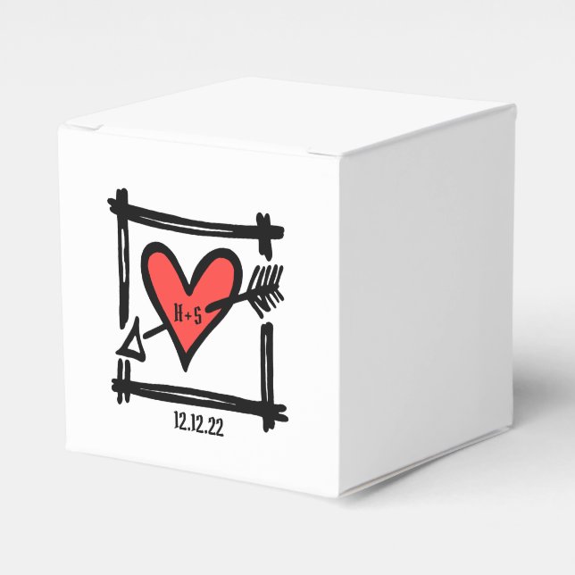 Custom Black & Red Love Heart Wedding Favor Box (Front Side)