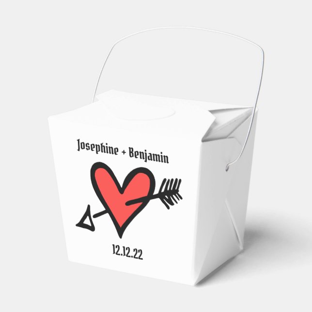 Custom Black & Red Love Heart Wedding Favor Box (Front Side)