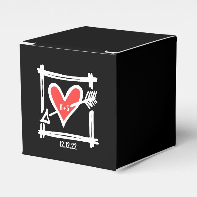 Custom Black & Red Love Heart Wedding Favor Box (Front Side)