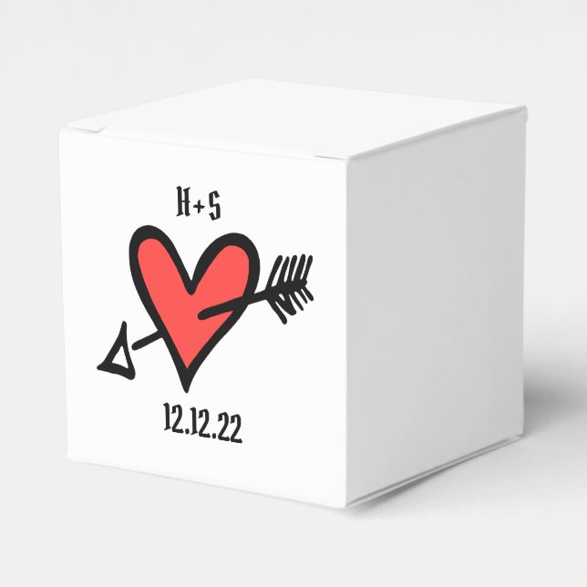 Custom Black & Red Love Heart Wedding Favor Box (Front Side)