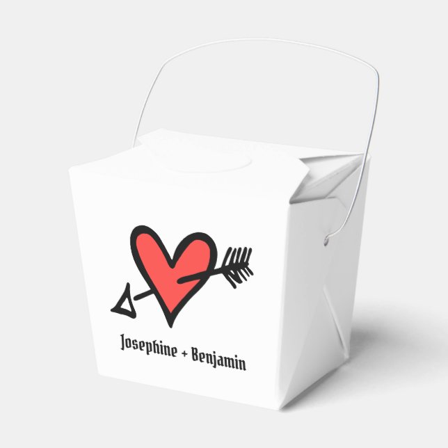 Custom Black & Red Love Heart Wedding Favor Box (Front Side)