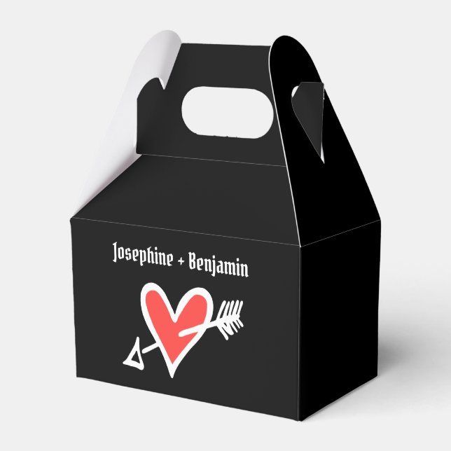 Custom Black & Red Love Heart Wedding Favor Box (Front Side)