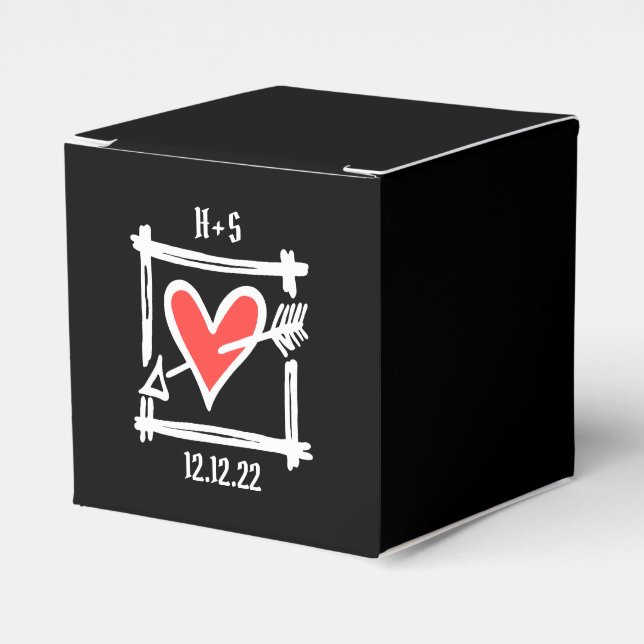 Custom Black & Red Love Heart Wedding Favor Box (Front Side)