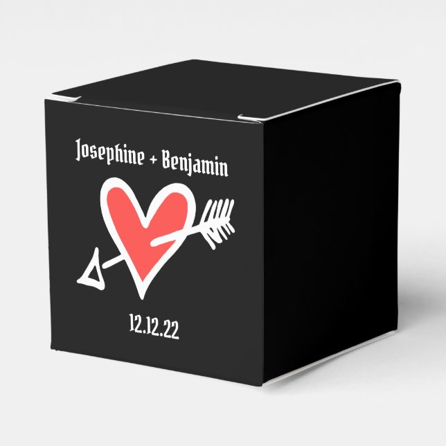Custom Black & Red Love Heart Wedding Favor Box (Front Side)