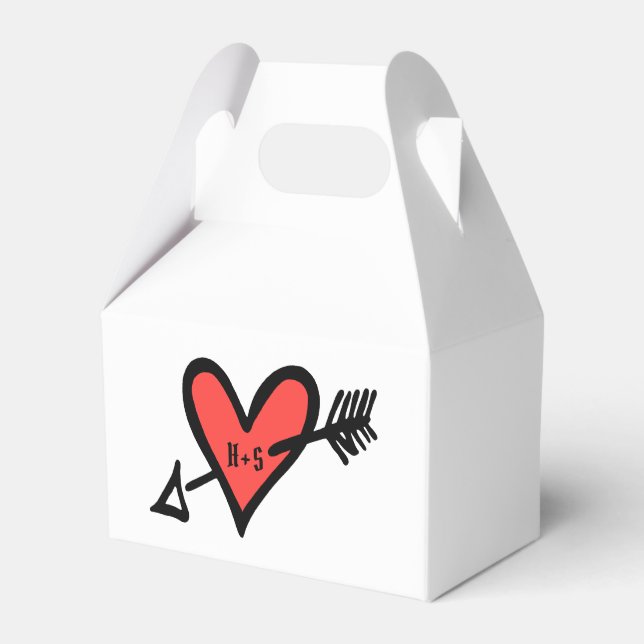 Custom Black & Red Love Heart Wedding Favor Box (Front Side)