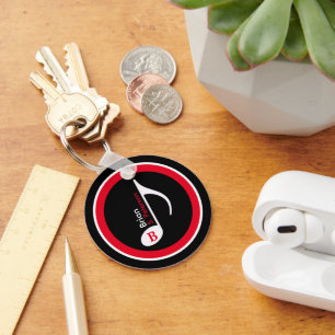 Custom Black/Red Musical Note Key Ring