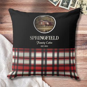 Custom Black Red Plaid Farmhouse Style Cushion