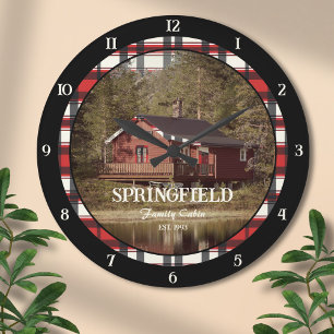 Custom Black Red Plaid Farmhouse Style Large Clock