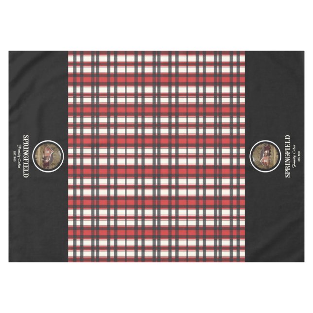 Custom Black Red Plaid Farmhouse Style Tablecloth (Front (Horizontal))