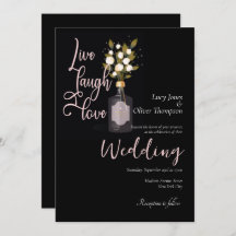 Custom Black Romantic Floral Wedding Card w/ Quote