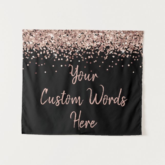 Custom Black Rose Gold Birthday Party Photo Booth Tapestry (Front (Horizontal))