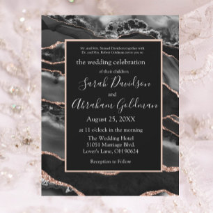 Custom Black Rose Gold Foil Agate Wedding Invitation