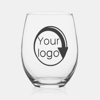 Custom Black Script Business Promotional Add Logo  Stemless Wine Glass