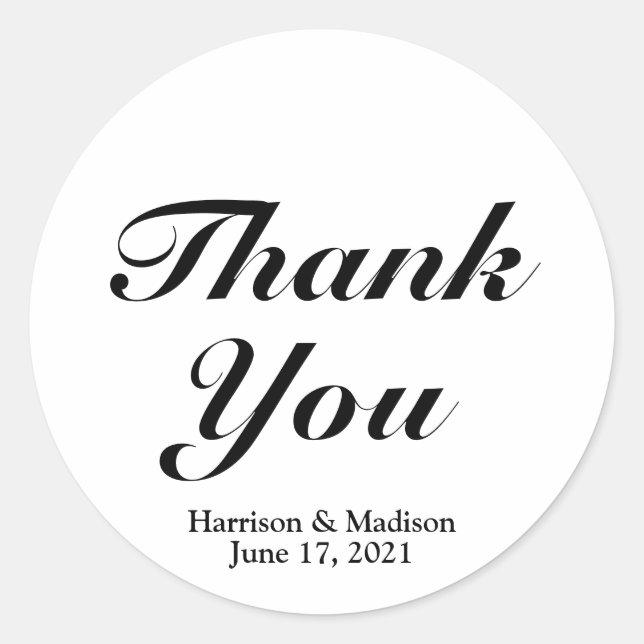 Custom black script Wedding favour tag stickers (Front)