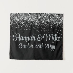 Custom Black & Silver Glitter Wedding Photo Booth Tapestry