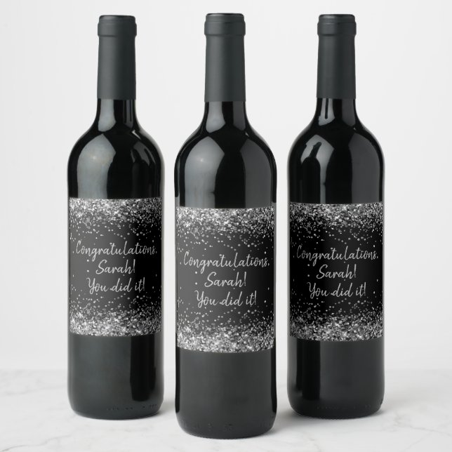 Custom Black Silver Graduation Party Graduate Gift Wine Label (Bottles)