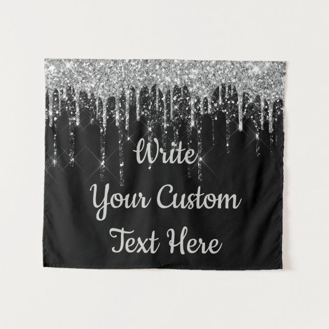 Custom Black Silver Wedding Backdrop Birthday Drop Tapestry (Front (Horizontal))