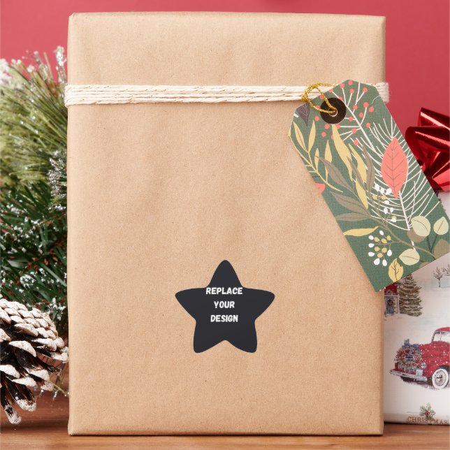 Custom black simple Design Add Photo or Text Star Sticker (Holiday)