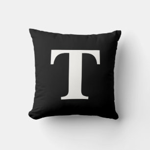 Custom black solid modern monogram cushion