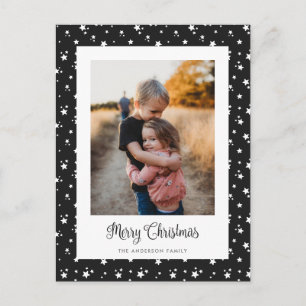 Custom Black Stars Photo Merry Christmas Postcards