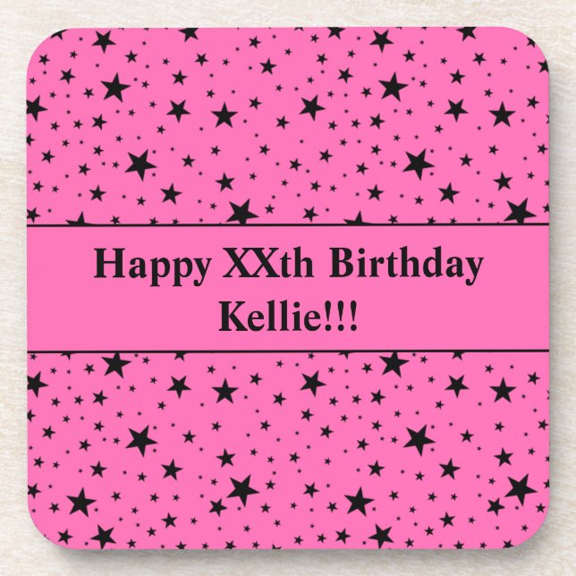 Custom Black Stars With Message Birthday Party Coaster (Front)