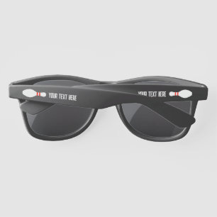 Custom black sunglasses with bowling pin logo