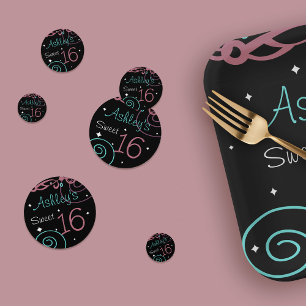 Custom Black Sweet 16 Birthday Confetti