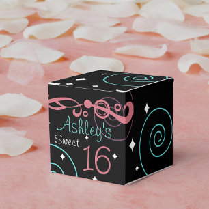 Custom Black Sweet 16 Birthday Favour Boxes