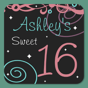 Custom Black Sweet 16 Birthday Party Coasters