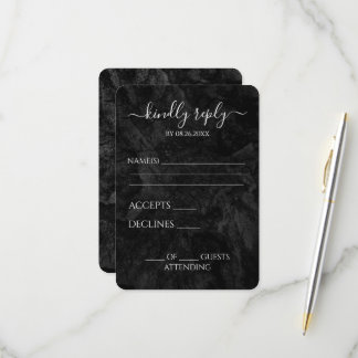 Custom Black Texturised Wedding RSVP Card