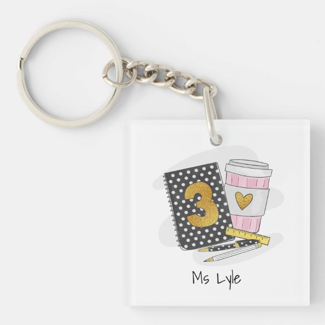 Custom Black Third Grade Teacher Appreciation Key Ring (Front)