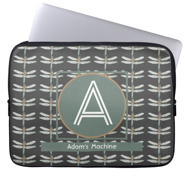 CUSTOM BLACK TRENDY DRAGONFLY LAPTOP SLEEVE (Front)