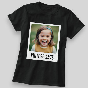 Custom Black Vintage Milestone Birthday Photo T-Shirt