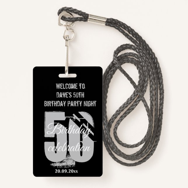 Custom Black VIP Pass Birthday Party Invitation  ID Badge (Front with Lanyard)
