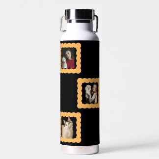 Custom Black Water Bottle, 3 Photo Personalised Bottle