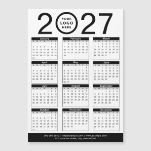 Custom Black White 2027 Calendar & Business Logo