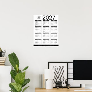 Custom Black White 2027 Calendar & Business Logo Poster