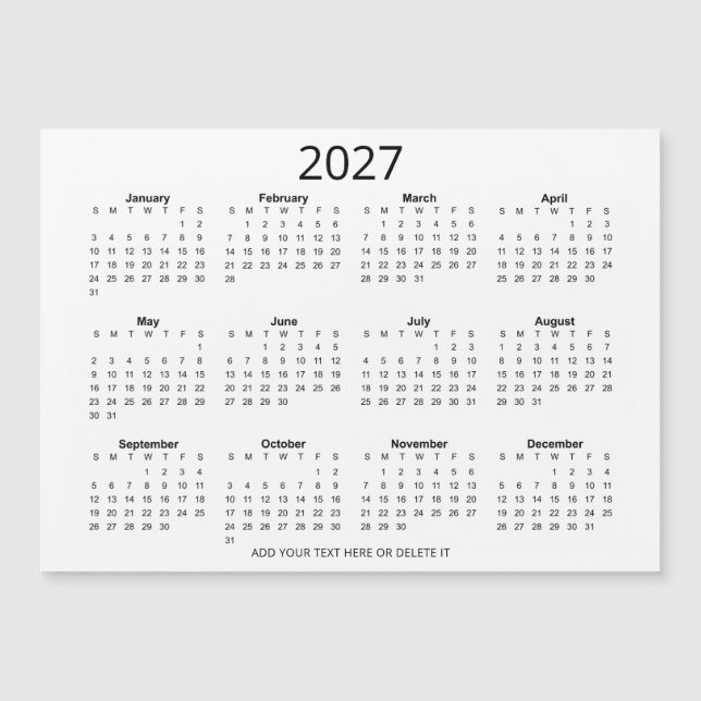 Custom Black & White 2027 Calendar with Your Text (Front)