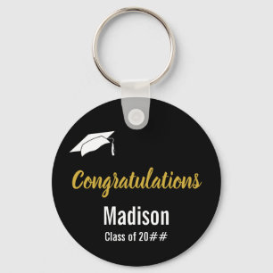 Custom Black White and Gold Graduation Key Ring