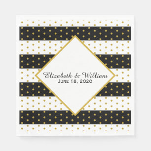 Custom Black White and Gold Wedding Napkin