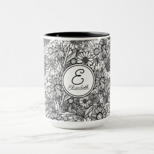 Custom Black & White Australian Wildflower Garden Mug