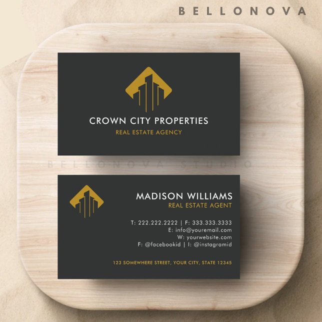 Custom Black White Brown Real Estate Agent Business Card (Custom Black White Brown Real Estate Agent Business Card)