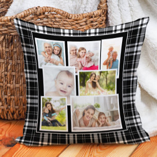 Custom Black White Buffalo Check Tartan 7 Photo Cushion